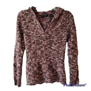 Axcess Pull-Over V-Neck Knit Winter Sweater with Hood Pink and Brown Size Medium